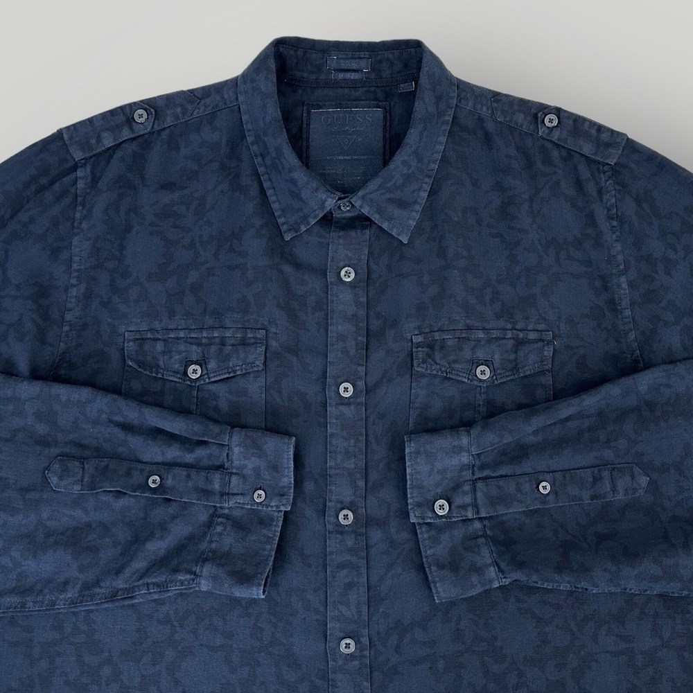 GUESS Dillon Shirt Mens XXL 2XL Regular Fit Blue Cotton Long Sleeves